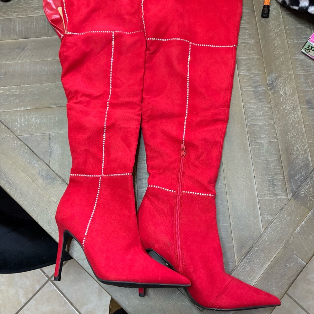 Red Knee-High Stiletto Boots